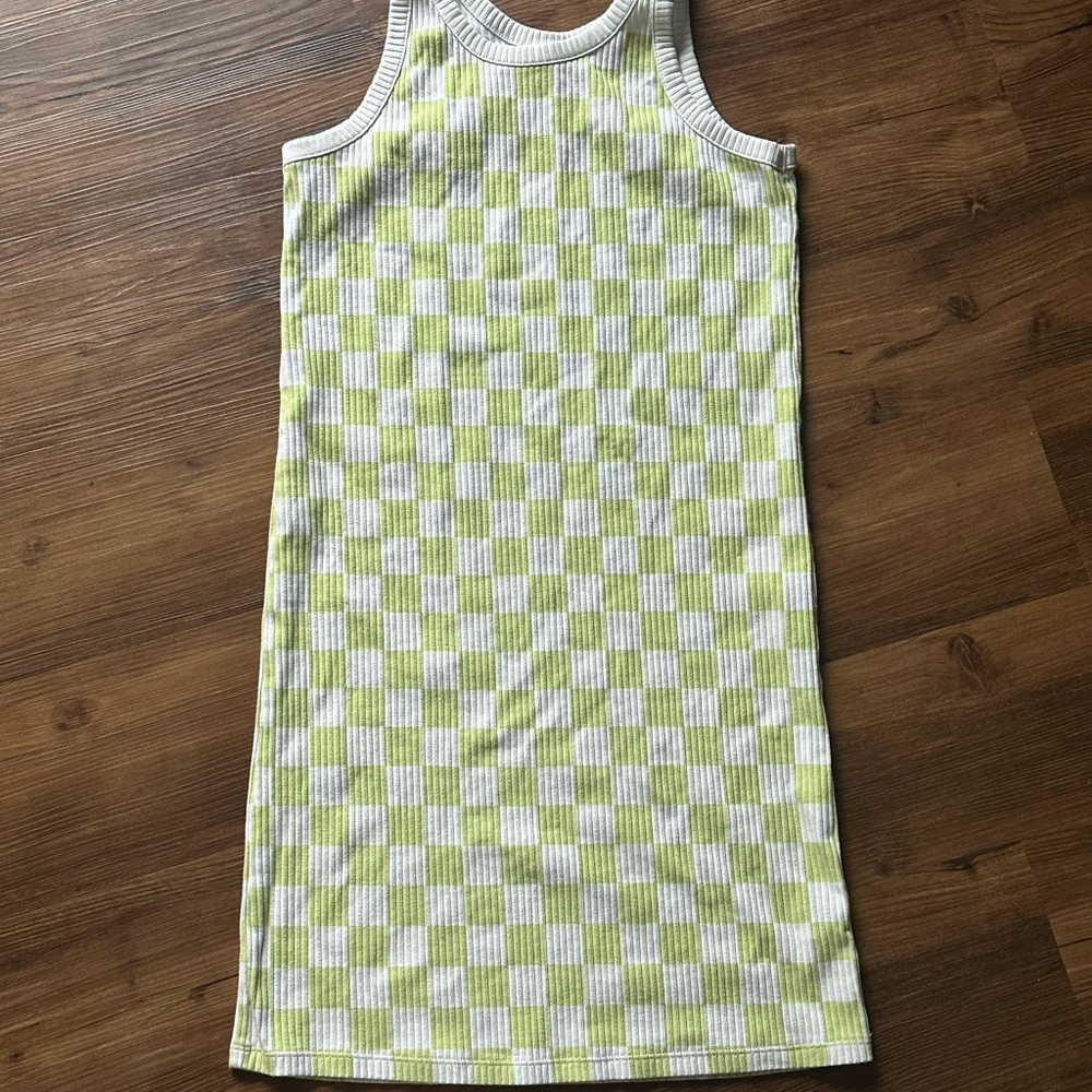 Green and White Checkered Sleeveless Dress